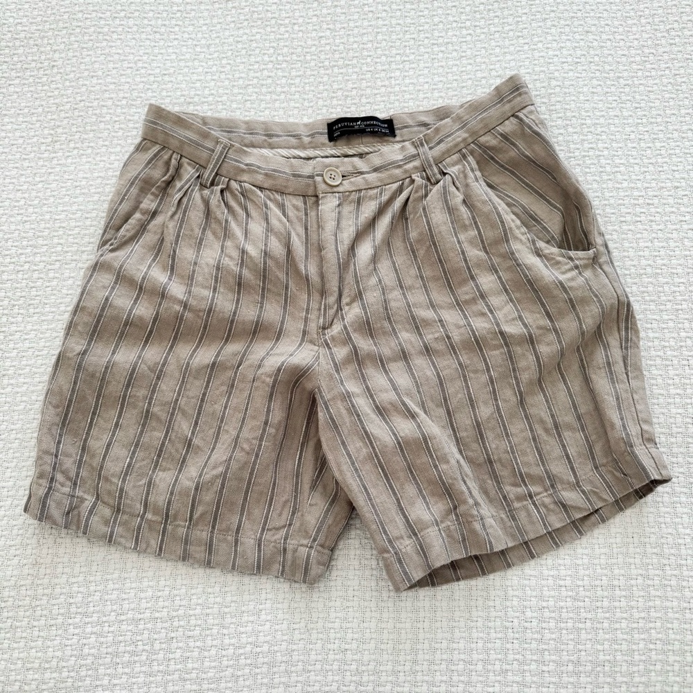 Peruvian Connection Linen Prescott Striped Shorts Womens Size 4 Tan And Gray